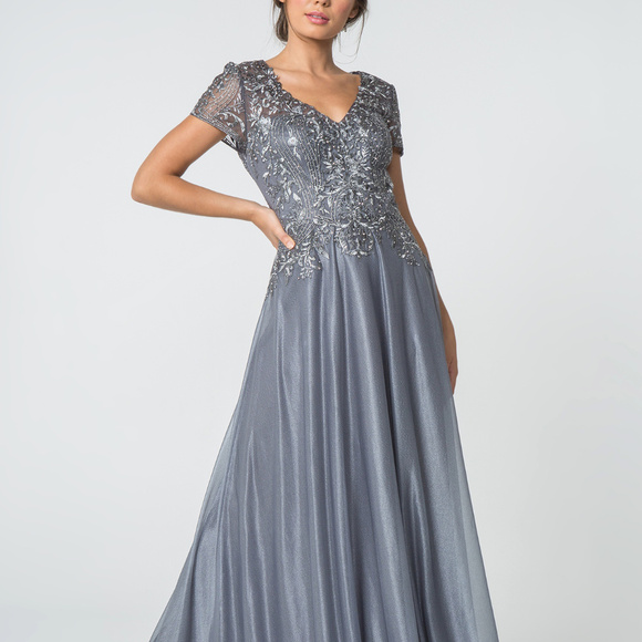 V-Neckline Plus Size Long Evening Dress GSGL2829 - Picture 1 of 3